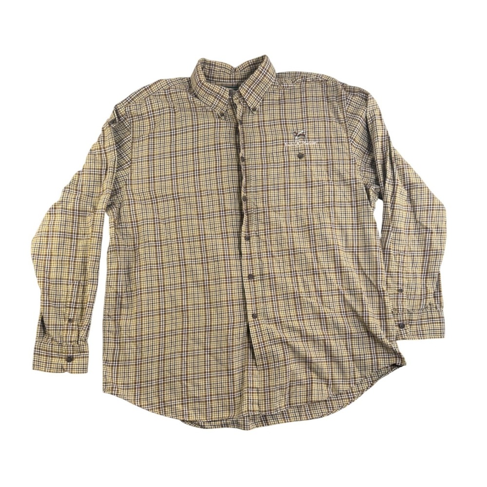 Filson Mens XL Plaid Button Down Shirt Brown Tan Circle M Plantation Cotton L/S